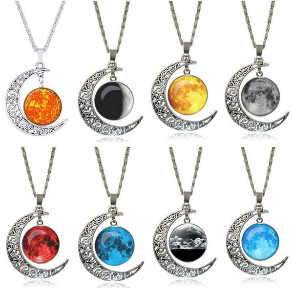 hollow carved moon pendant men's and women's star time gem necklace gsfn189 (with chain) mix order 20 pieces a lot, Silver 
hollow carved moon pendant men's and women's star time gem necklace gsfn189 (with chain) mix order 20 pieces a lot, Silver