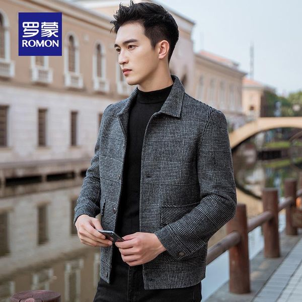 romon winter short men's wool coat fashionable casual lapel plaid double-sided slim coat 9d026183, Black
romon winter short men's wool coat fashionable casual lapel plaid double-sided slim coat 9d026183, Black