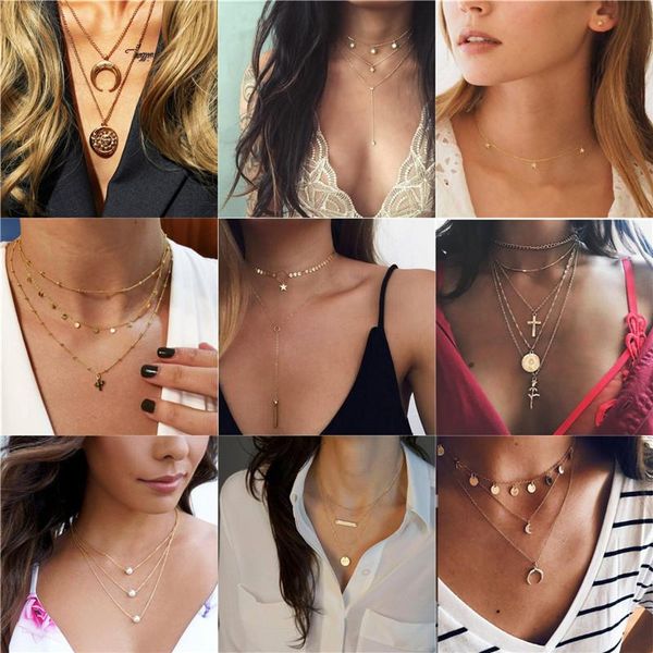 pendant necklaces bohemia moon star vintage multilayer crystal necklace fashion gold color chain boho simple choker jewelry, Silver
pendant necklaces bohemia moon star vintage multilayer crystal necklace fashion gold color chain boho simple choker jewelry, Silver
