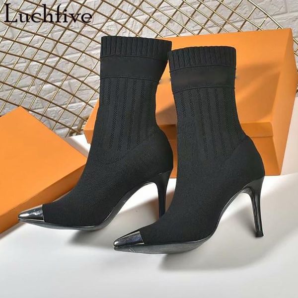 stretch fabric ankle boots metal pointy toe shoes woman thin high heels short boots femme runway slip on botas mujer, Black
stretch fabric ankle boots metal pointy toe shoes woman thin high heels short boots femme runway slip on botas mujer, Black