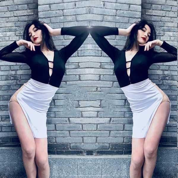 stage wear latin dance dress women long sleeves slim black white skirt modern tango practice clothes dnace costume bi9371, Black;red
stage wear latin dance dress women long sleeves slim black white skirt modern tango practice clothes dnace costume bi9371, Black;red