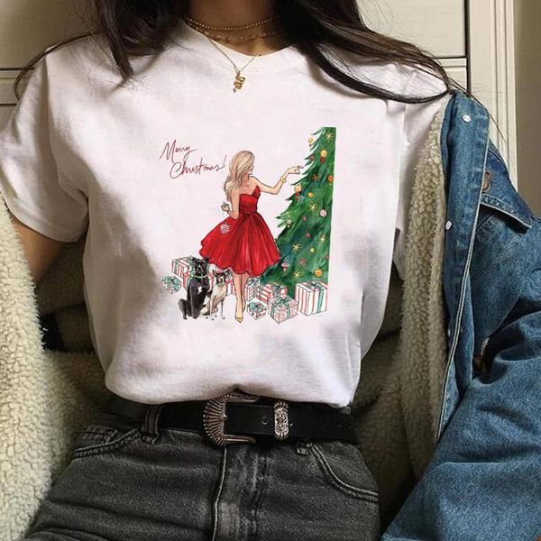 fashion girl print cartoon christmas tree womens tees lady t-shirt ladies casual cotton short sleeve graphic tee, White
fashion girl print cartoon christmas tree womens tees lady t-shirt ladies casual cotton short sleeve graphic tee, White