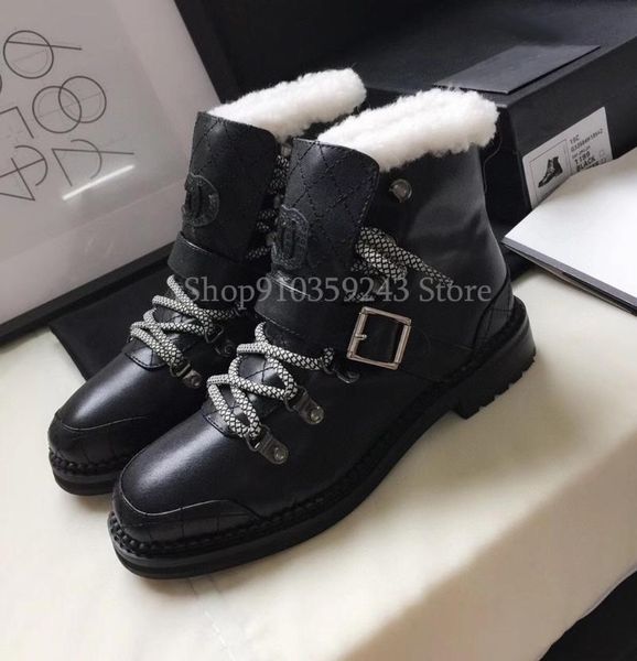 2020 women's leather wool snow boots full leather wool warm, Black