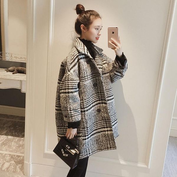 autumn / winter 2020 new type of woollen thousand bird plaid coat, Black
autumn / winter 2020 new type of woollen thousand bird plaid coat, Black