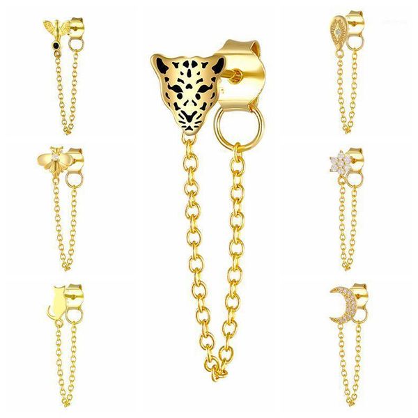 1pcs 100% 925 sterling silver earring chain bee snow leopard moon star stud earrings for women crystal zircon chain jewelry a301, Golden;silver
1pcs 100% 925 sterling silver earring chain bee snow leopard moon star stud earrings for women crystal zircon chain jewelry a301, Golden;silver
