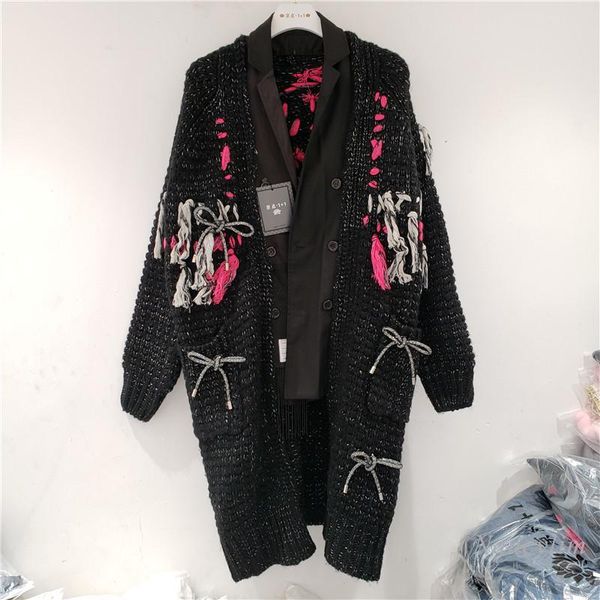 nancylim 2020 autumn and winter female loose long cardigan fashion tide tassel v neck hand embroidery casual women's knit coat, White
nancylim 2020 autumn and winter female loose long cardigan fashion tide tassel v neck hand embroidery casual women's knit coat, White