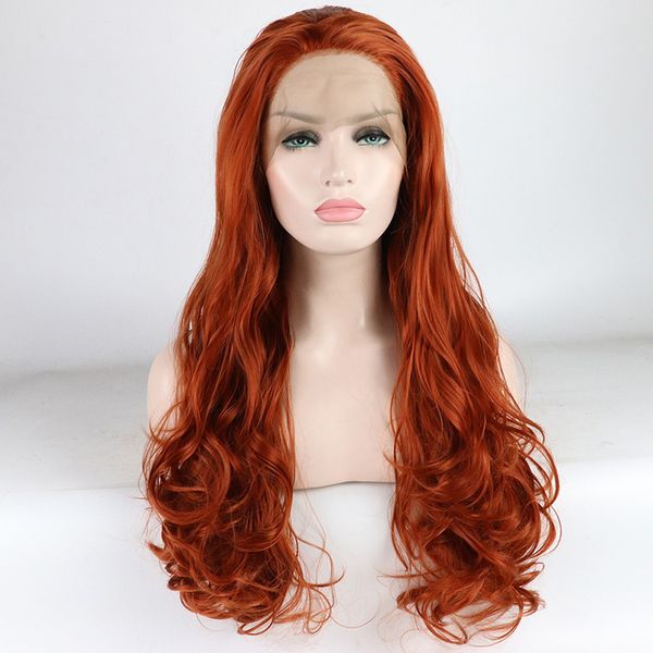 marquesha #350 body wave half hand tied lace front wigs heat resistant copper red long synthetic hair cosplay wigs part, Black;brown 
marquesha #350 body wave half hand tied lace front wigs heat resistant copper red long synthetic hair cosplay wigs part, Black;brown