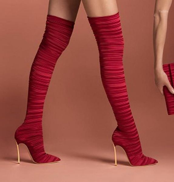 women pleated velvet pointed toe over knee metal stiletto heel bandage boots red beige black slip-on thigh high heel boots1
women pleated velvet pointed toe over knee metal stiletto heel bandage boots red beige black slip-on thigh high heel boots1