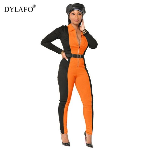 women's high-waisted tight jumpsuit turn down neck zipper comfortable stitching contrast color slim ladies rompers, Black;white
women's high-waisted tight jumpsuit turn down neck zipper comfortable stitching contrast color slim ladies rompers, Black;white