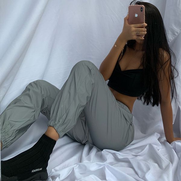 flash reflective jogger pants autumn winter women casual gray solid streetwear trousers 68 orders 201119, Black;white
flash reflective jogger pants autumn winter women casual gray solid streetwear trousers 68 orders 201119, Black;white