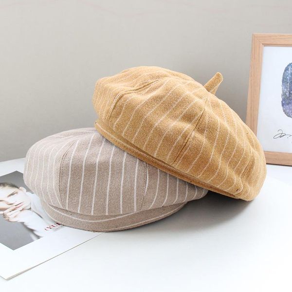 berets octagonal hat women spring and autumn japanese wild striped beret woolen cloth boinas para mujer gorros invierno sombrero 2021, Blue;gray
berets octagonal hat women spring and autumn japanese wild striped beret woolen cloth boinas para mujer gorros invierno sombrero 2021, Blue;gray