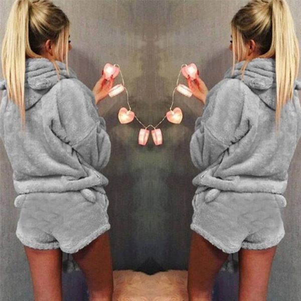 women warm winter sleepwear long sleeve nightwear fur ladies pure color pajamas outfit hooded shorts new years suits hot, Gray
women warm winter sleepwear long sleeve nightwear fur ladies pure color pajamas outfit hooded shorts new years suits hot, Gray