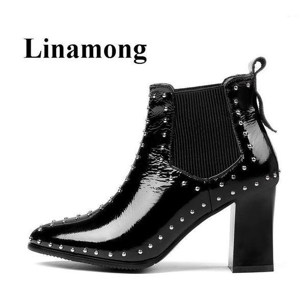 boots winter black rivet pointed toe square heel patent leather short plush inner genuine fashion high women ankle boots1
boots winter black rivet pointed toe square heel patent leather short plush inner genuine fashion high women ankle boots1