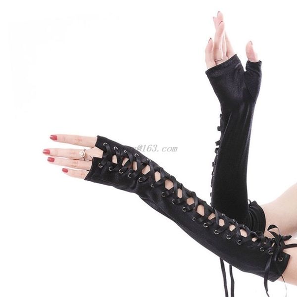 women elbow length fingerless long gloves string ribbon lace up dance gothic style cosplay mittens arm warmer, Blue;gray
women elbow length fingerless long gloves string ribbon lace up dance gothic style cosplay mittens arm warmer, Blue;gray