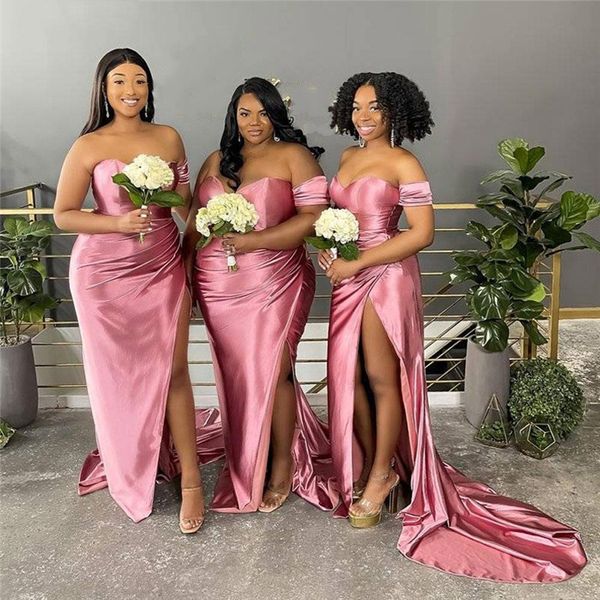 strapless long mermaid bridesmaid dresses side split court train satin maid of the honor dress formal evening gowns, White;pink
strapless long mermaid bridesmaid dresses side split court train satin maid of the honor dress formal evening gowns, White;pink