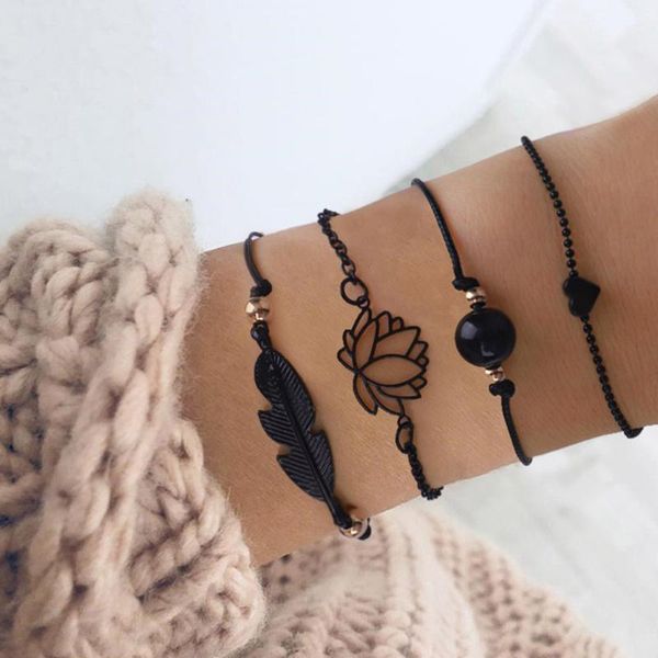 charm bracelets 2021 fashion 4pcs gothic black feather lotus set heart boho bangles for women wrist chain, Golden;silver
charm bracelets 2021 fashion 4pcs gothic black feather lotus set heart boho bangles for women wrist chain, Golden;silver