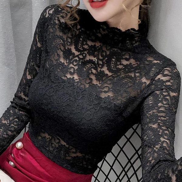 women's t-shirt autumn turtleneck lace hollowed out skinny bottomed shirt women full-sleeved soft all-matched slim elegant fashion muje, White
women's t-shirt autumn turtleneck lace hollowed out skinny bottomed shirt women full-sleeved soft all-matched slim elegant fashion muje, White