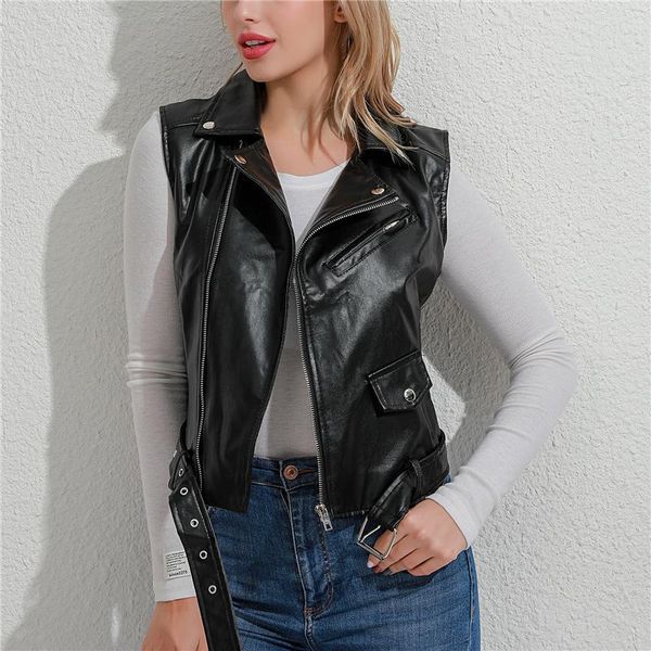 heigh quality vest for women fashion new pocket decor simple belt decor women faux leather vests, Black;white
heigh quality vest for women fashion new pocket decor simple belt decor women faux leather vests, Black;white