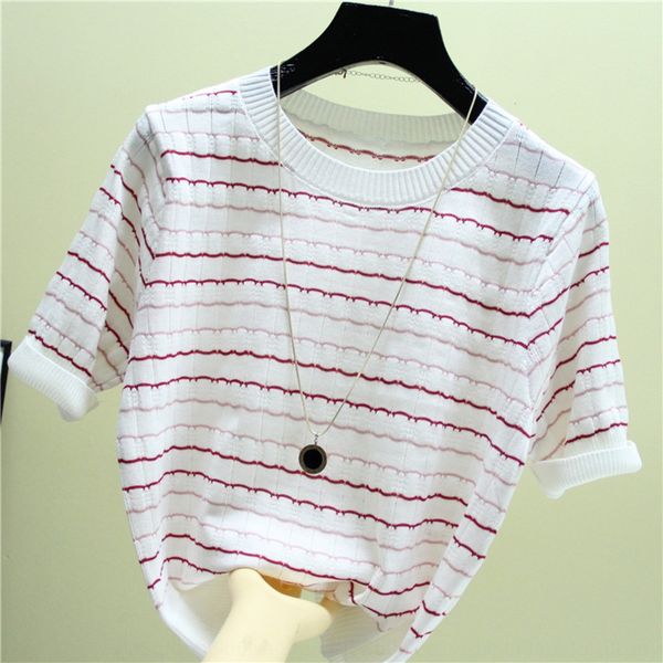 921 new summer korean style contrast color striped sweatert-shirt sweaterhigh waist short sleeve ice silk sweater women's t-shirt 81, White;black
921 new summer korean style contrast color striped sweatert-shirt sweaterhigh waist short sleeve ice silk sweater women's t-shirt 81, White;black