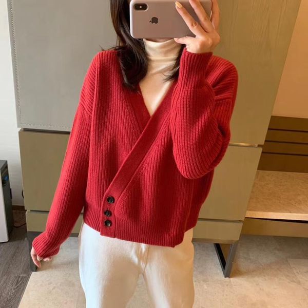 women's knits & tees women sweater 2021 autumn retro oblique placket button loose wool cardigan short jacket, White
women's knits & tees women sweater 2021 autumn retro oblique placket button loose wool cardigan short jacket, White