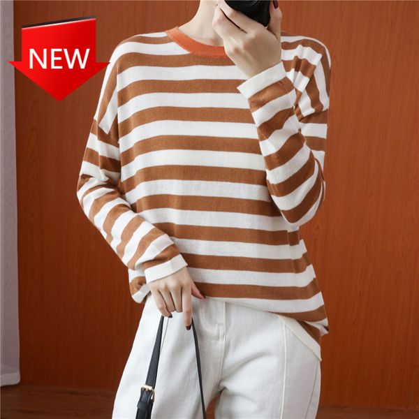 autumn winter bottoming shirt striped pullover long-sleeved cashmere knit sweater women's thin loose lazy style h1211, White;black
autumn winter bottoming shirt striped pullover long-sleeved cashmere knit sweater women's thin loose lazy style h1211, White;black