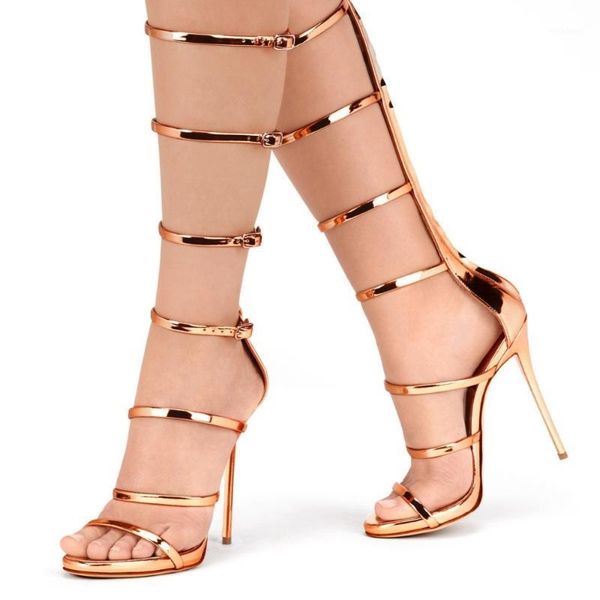 2020 metallic leather cross strappy sandals boot metal buckle boots stiletto heels women hollow knee high botas, Black
2020 metallic leather cross strappy sandals boot metal buckle boots stiletto heels women hollow knee high botas, Black