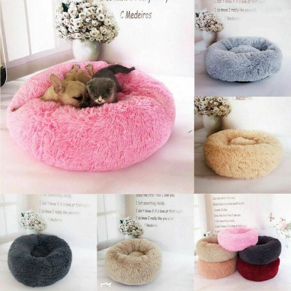 pet dog cat calming bed warm soft plush sleeping bed round cozy nest1