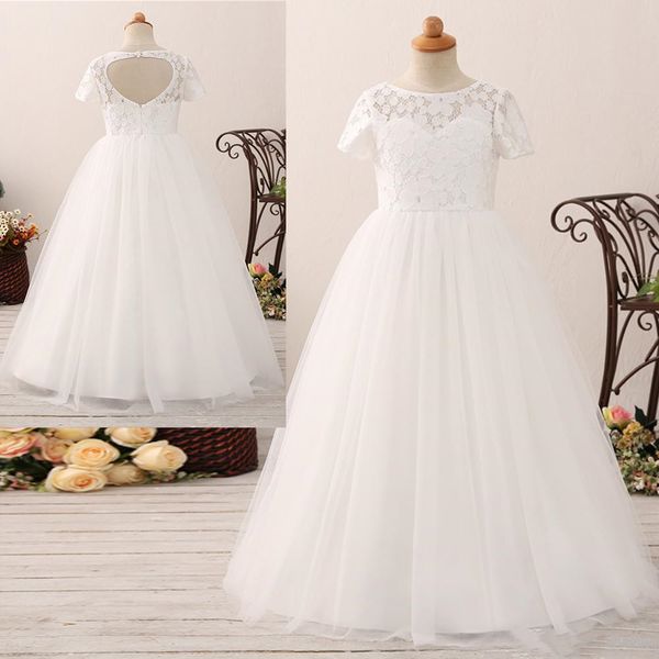 short sleeves new flower girl dresses ball gown party pageant communion dress for wedding little girls kids/children dress, White;blue
short sleeves new flower girl dresses ball gown party pageant communion dress for wedding little girls kids/children dress, White;blue