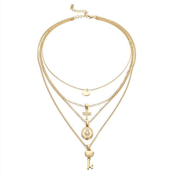 EN Bohemian Female Necklace Round Cross Virgin Key Pendant Chain Multilayer Necklace Set Beautiful Women Birthday Jewelry, Silver
EN Bohemian Female Necklace Round Cross Virgin Key Pendant Chain Multilayer Necklace Set Beautiful Women Birthday Jewelry, Silver