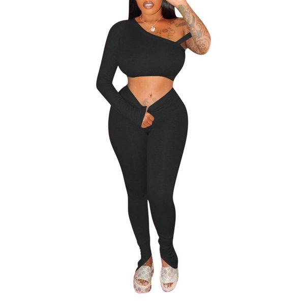 running sets women casual long sleeve crop pants clothing female skinny one shoulder leggings solid color tracksuit, Black;blue
running sets women casual long sleeve crop pants clothing female skinny one shoulder leggings solid color tracksuit, Black;blue