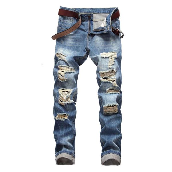 new wear hole slim straight large ragged light color men's jeans pants, Blue
new wear hole slim straight large ragged light color men's jeans pants, Blue