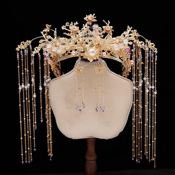 bride headdress luxurious atmosphere crown hair ornament golden tassel elegant ancient dress xiuhe clothing accessories, Silver
bride headdress luxurious atmosphere crown hair ornament golden tassel elegant ancient dress xiuhe clothing accessories, Silver