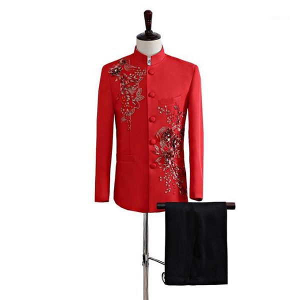 red applique blazer men chinese tunic suit set with pants mens wedding suits costume singer stage clothing formal dress1, White;black
red applique blazer men chinese tunic suit set with pants mens wedding suits costume singer stage clothing formal dress1, White;black