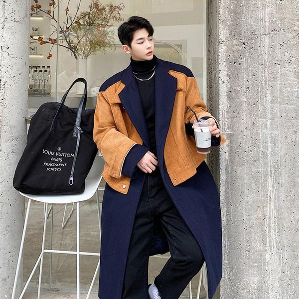 winter men's loose wool blends overcoat mixed color patchwork single breasted long thick coat m411, Black
winter men's loose wool blends overcoat mixed color patchwork single breasted long thick coat m411, Black