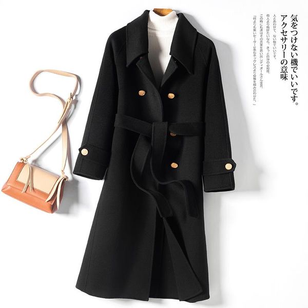 women's wool & blends sparsil winter 100% pure coats for women solid color thicken warm coat elegant button style double-faced cashmere, Black
women's wool & blends sparsil winter 100% pure coats for women solid color thicken warm coat elegant button style double-faced cashmere, Black