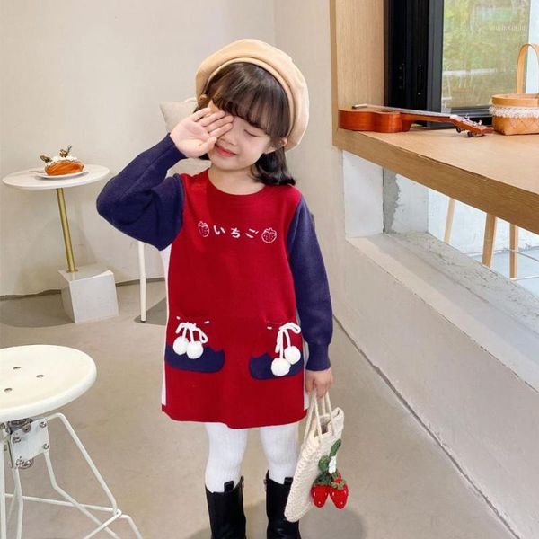girls' knitted dress 2020 fall/winter cute and sweet strawberry fur ball pocket western sweater dress1, Red;yellow
girls' knitted dress 2020 fall/winter cute and sweet strawberry fur ball pocket western sweater dress1, Red;yellow