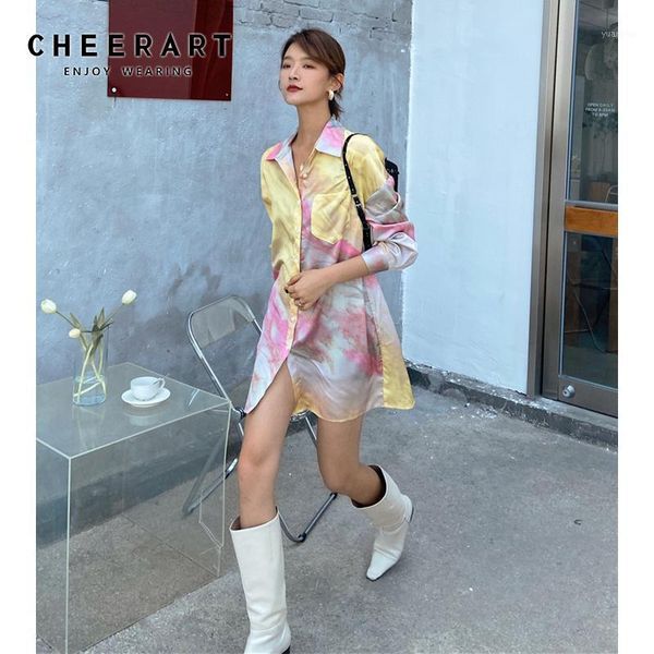 cheerart tie dye satin long sleeve shirt dress women button up pastel pink yellow 2020 fashion mini autumn dress clothing1, Black;gray
cheerart tie dye satin long sleeve shirt dress women button up pastel pink yellow 2020 fashion mini autumn dress clothing1, Black;gray