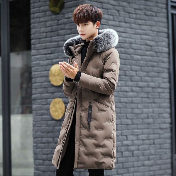 2020 new down cotton padded korean version thickened medium length slim oversized wool collar young men's fashion coat, Black
2020 new down cotton padded korean version thickened medium length slim oversized wool collar young men's fashion coat, Black