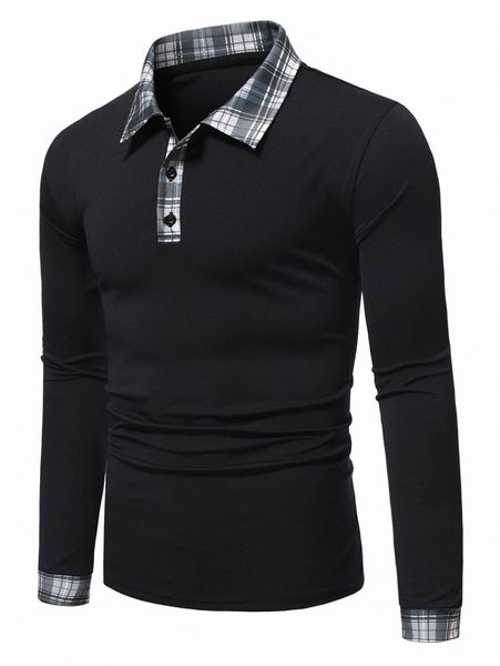 men contrast plaid collar polo shirt w0t5#, White;black
men contrast plaid collar polo shirt w0t5#, White;black