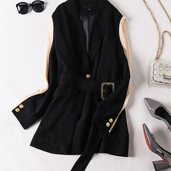 spring and autumn women blazer black stitching suit female belt retro new fashion british style 201114, White;black
spring and autumn women blazer black stitching suit female belt retro new fashion british style 201114, White;black