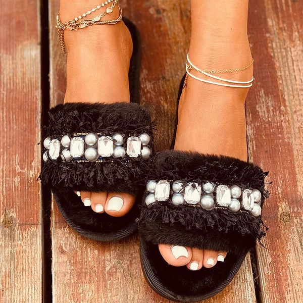 women warm slippers furry plush shoes ladies indoor luxury beaded woman causal comfort home shoes female bedroom winter slipper y201026, Black
women warm slippers furry plush shoes ladies indoor luxury beaded woman causal comfort home shoes female bedroom winter slipper y201026, Black