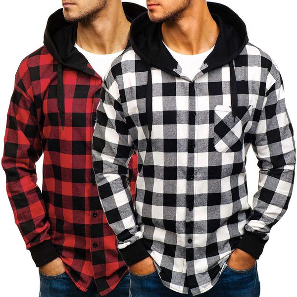 2021 spring new men's plaid hooded long sleeve youth fashion large size shirt, White;black
2021 spring new men's plaid hooded long sleeve youth fashion large size shirt, White;black