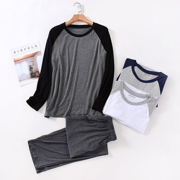 men pajamas color patchwork sleepwear suit 2 piece pajama sets long sleeve tshirt loose sweatpant plus size nightwear homewear lj201112, Black;brown
men pajamas color patchwork sleepwear suit 2 piece pajama sets long sleeve tshirt loose sweatpant plus size nightwear homewear lj201112, Black;brown
