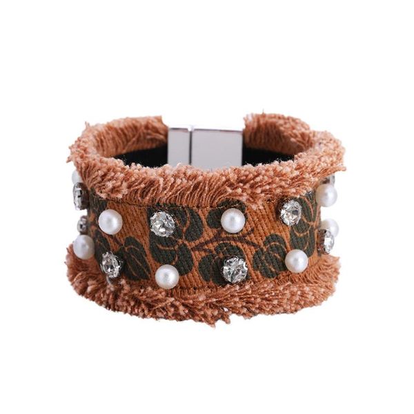 bangle hippie retro denim fabric bracelet handmade jewelry for women flower print pearl crystal party gifts, Black
bangle hippie retro denim fabric bracelet handmade jewelry for women flower print pearl crystal party gifts, Black
