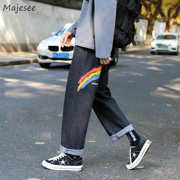 men's jeans men denim rainbow print oversize 3xl ankle-length straight loose casual trousers korean style chic all-match streetwear, Blue
men's jeans men denim rainbow print oversize 3xl ankle-length straight loose casual trousers korean style chic all-match streetwear, Blue