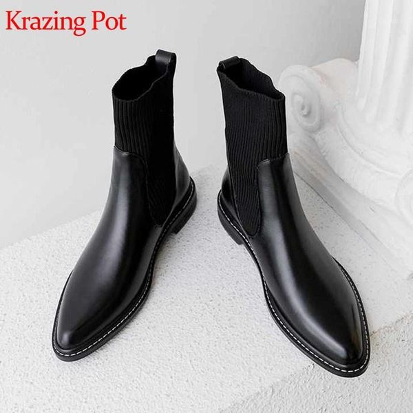 boots krazing pot cow leather knitting socks round toe med heels winter basic daily wear women warm ankle l9f41, Black
boots krazing pot cow leather knitting socks round toe med heels winter basic daily wear women warm ankle l9f41, Black