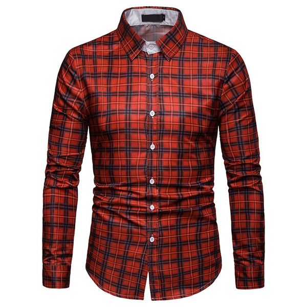 3d men's business spring and autumn plaid shirt, White;black