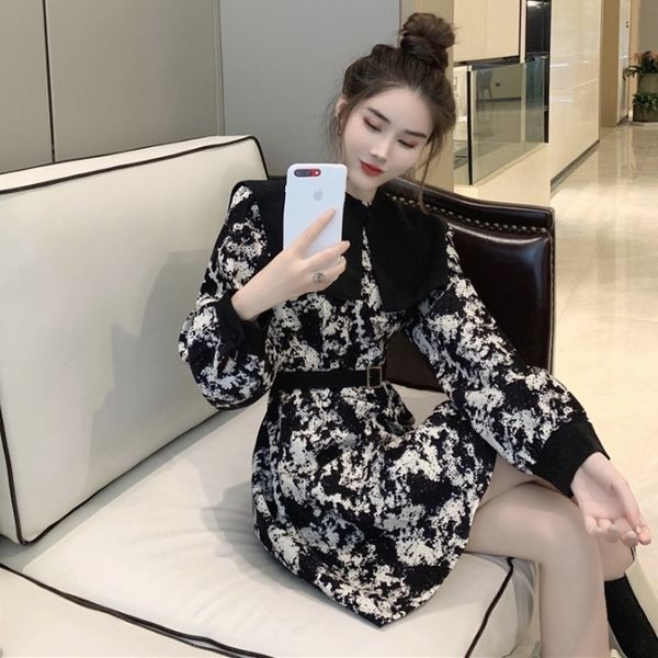 fall 2020 new style contrast lapel long sleeve tie dye dress with waistline and slim a-line skirt for women
fall 2020 new style contrast lapel long sleeve tie dye dress with waistline and slim a-line skirt for women