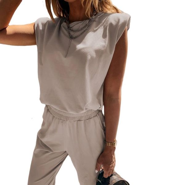 women's tracksuits casual outfits 2-piece fashion sleeveless solid color shoulder pad t-shirt + pants suit loose home wear, Gray
women's tracksuits casual outfits 2-piece fashion sleeveless solid color shoulder pad t-shirt + pants suit loose home wear, Gray