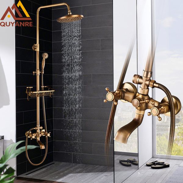 quyanre antique brass shower faucets set 8'' rainfall shower commodity shelf dual handle mixer tap swivel tub spout bath shower 10
quyanre antique brass shower faucets set 8'' rainfall shower commodity shelf dual handle mixer tap swivel tub spout bath shower 10